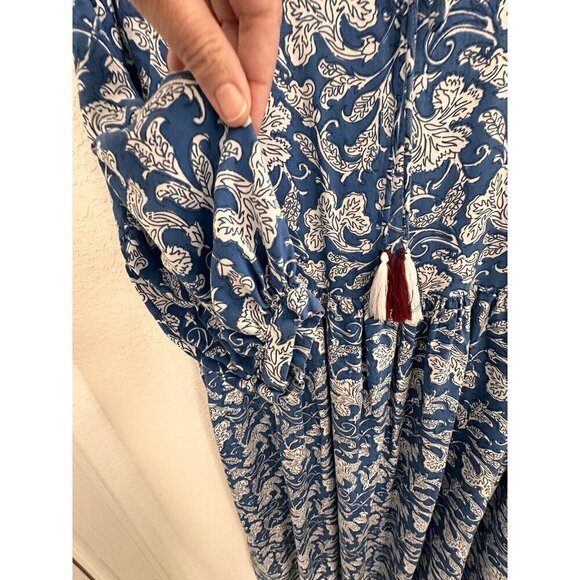 Shae by Sassafras Women's Blue/White Floral 3/4 Sleeves Tasseled Sundress. XL - Picture 6 of 10